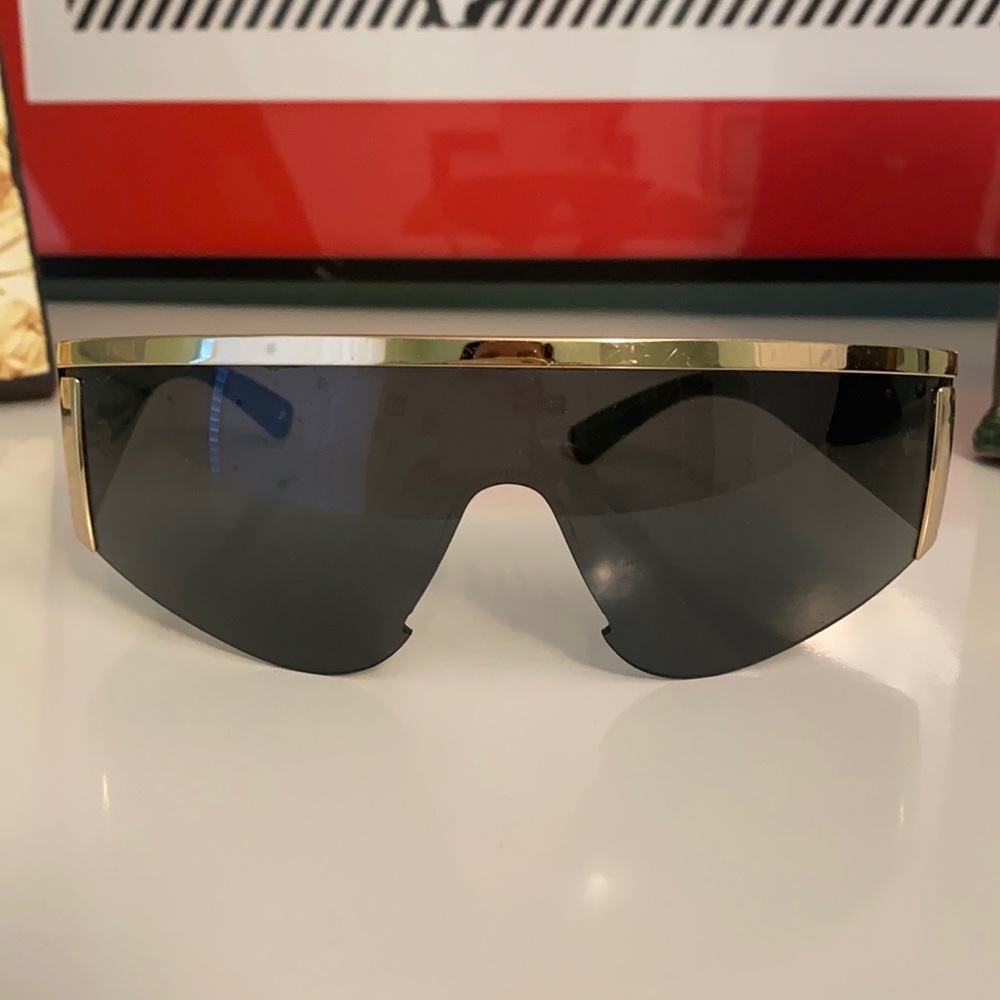 VE2197 VE 2197 Versace black and gold shield sunglasses